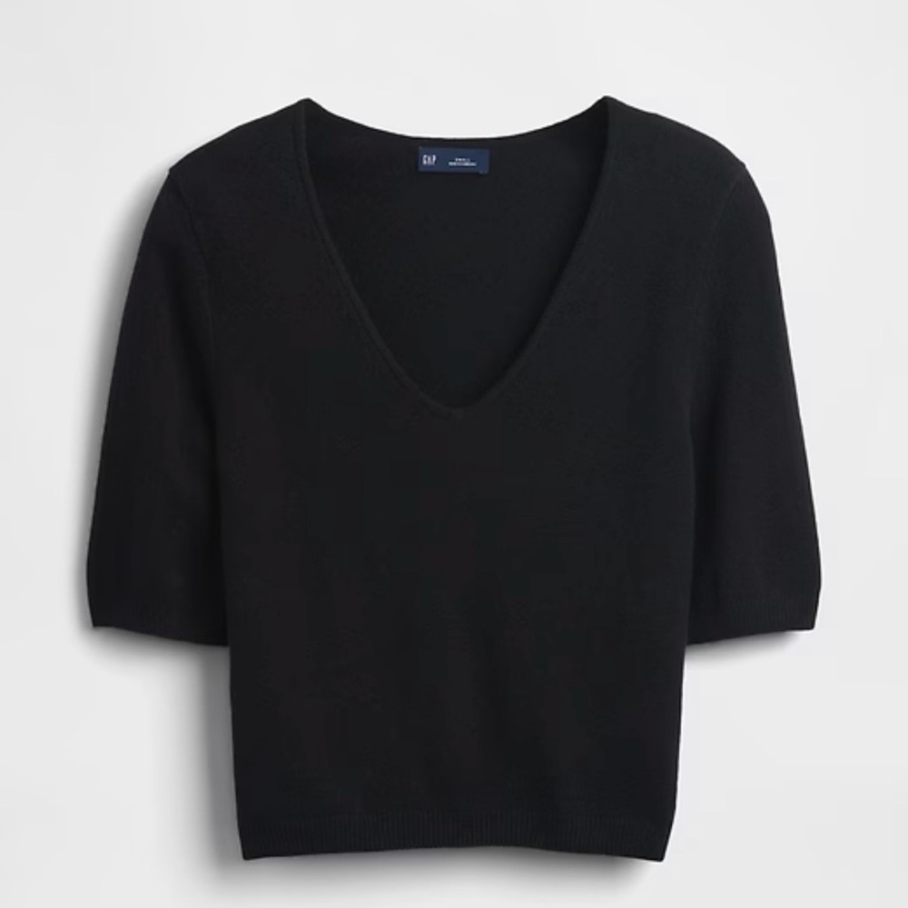 Black V-Neck Crop Short Sleeve Sweater - GAP